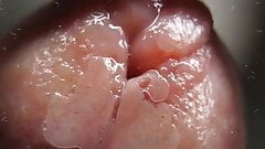 macro close up cumming on glass